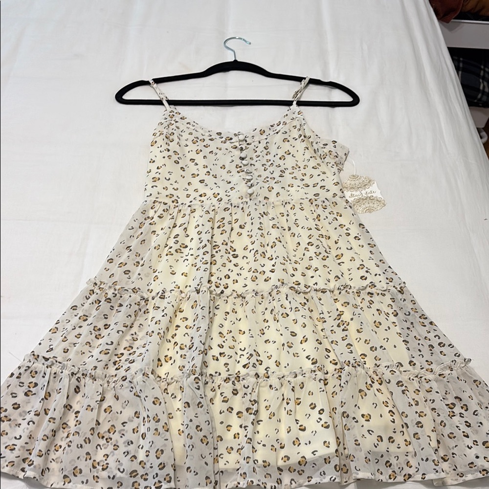 Altar'd State Cream and Brown Ruffled Tie Front Mini Dress